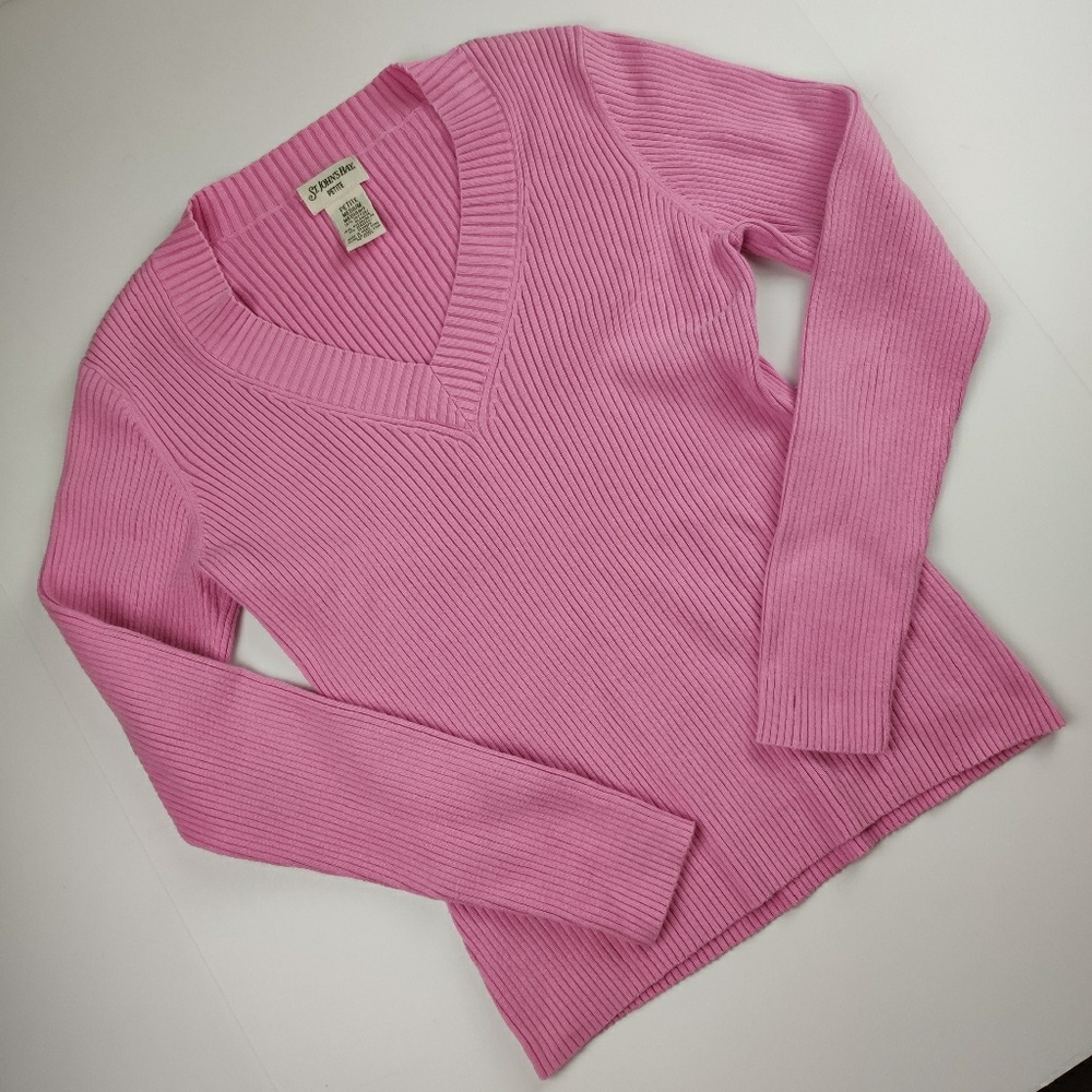 St. John's Bay Petite Long Sleeve Pink Sweater